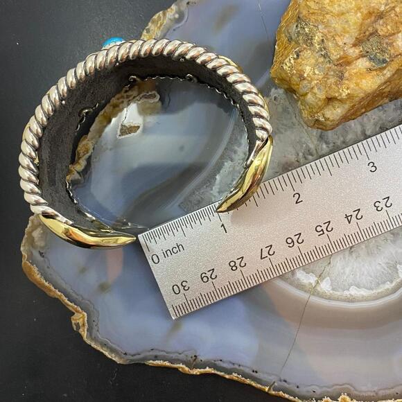 Carolyn Pollack Sterling, Brass, Leather Band 1 Turquoise Bracelet For Women - Picture 8 of 10